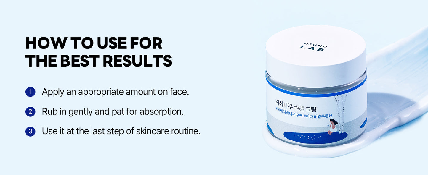 ROUND LAB Creme Hidratante de Seiva de Bétula 80 ml, Hidratante Facial Profundo de 48 Horas com Seiva de Bétula e Ácido Hialurônico Vita para Pele com Tendência a Acne, Reduz Sebo, Óleo, Cravos, Cuidados com a Pele Coreana