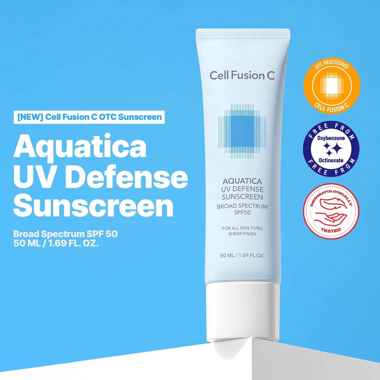 Protetor Solar Facial Cell Fusion C Aquatica UV Defense SPF 50, Hidratante com Fator de Proteção Solar, Leve e Sem Resíduo Branco, Protetor Solar Coreano para o Rosto, 50ml / 1.69 fl.oz