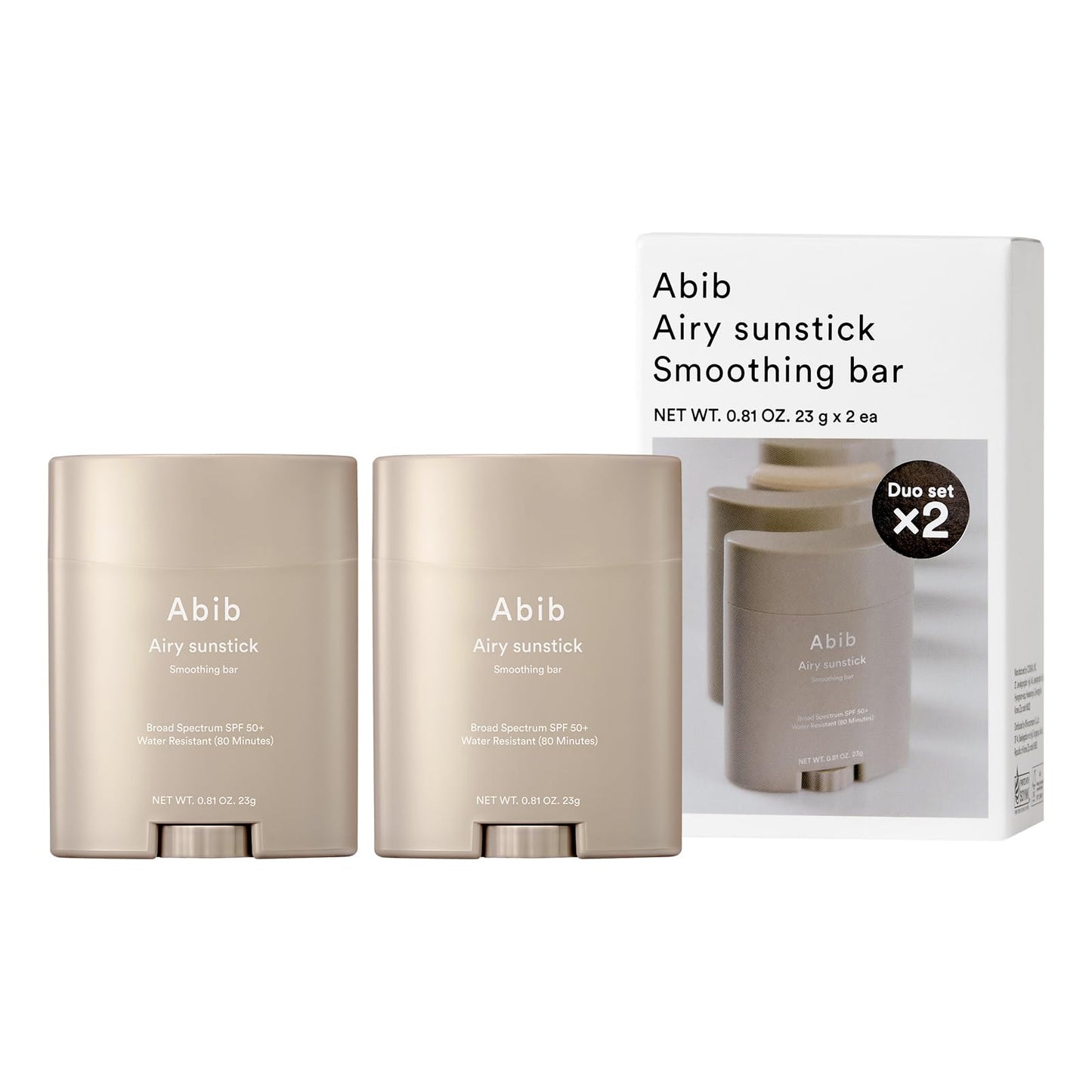 Abib Airy Sunstick Protection Bar DUO SPF50+ Broad Spectrum, Semi-Matte Sunscreen Stick for Oily & Combination Skin, No White Cast, Water-Resistant, Korean Sunscreen, 0.81 oz / 23 g, 2 Count