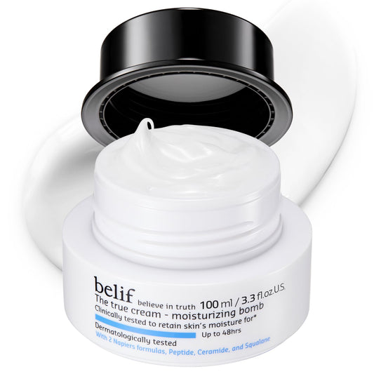 belif Moisturizing Bomb ? Daily Ceramide Moisturizer with Peptide & Squalane, 48hr Hydration & Anti-Aging, Milky & Lightweight, Restores Skin Barrier, Korean Skincare, 3.3 fl oz (100ml)