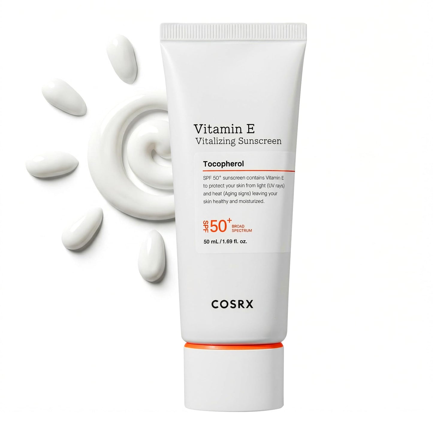 COSRX Vitamin E Sunscreen SPF 50, Natural Glow, for Oily Skin, 1.69 fl oz