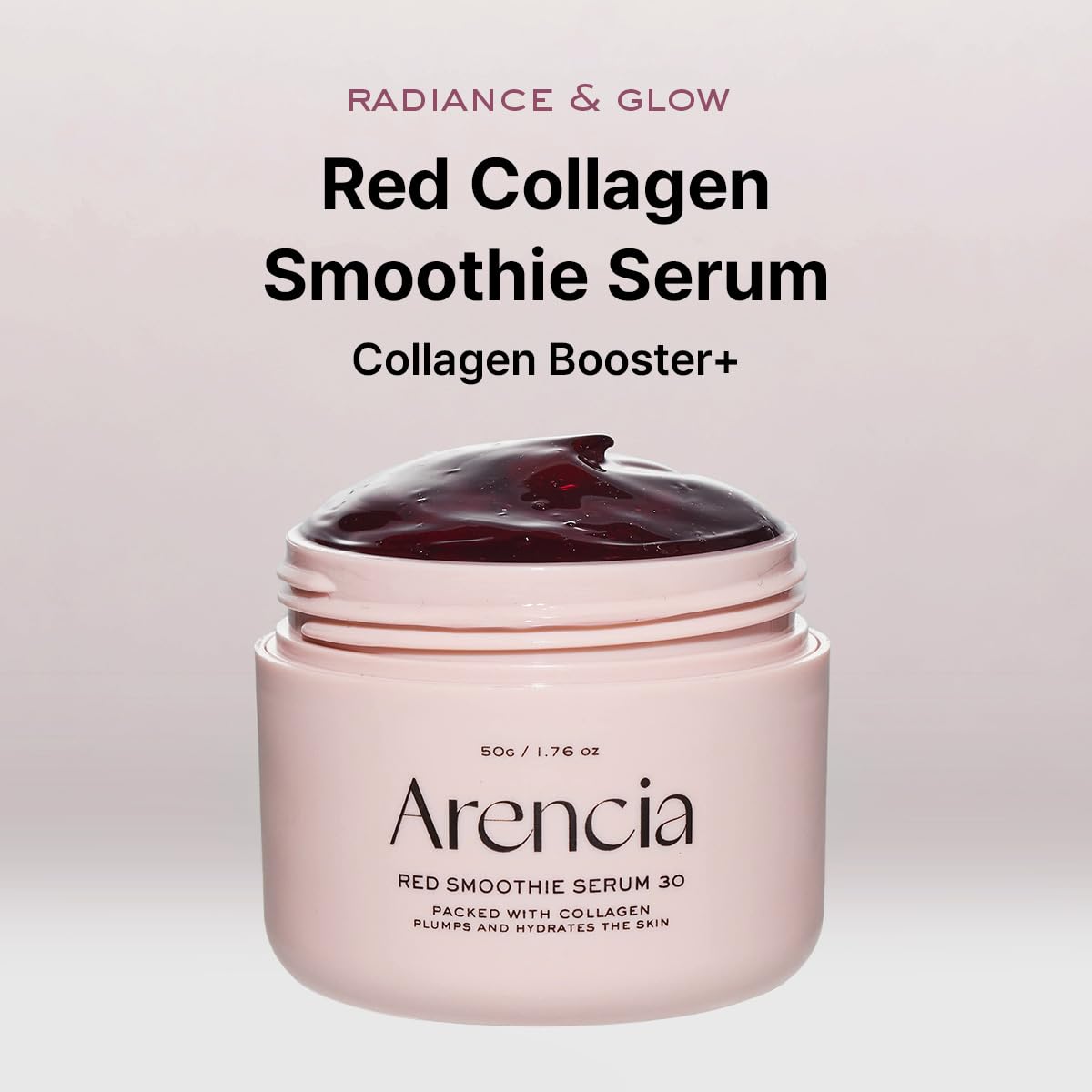 Arencia Máscara Facial Sérum Noturna de Smoothie Vermelho, Iluminadora e Calmante com 30% de colágeno vermelho, Niacinamida, Peptídeo, Vitamina E