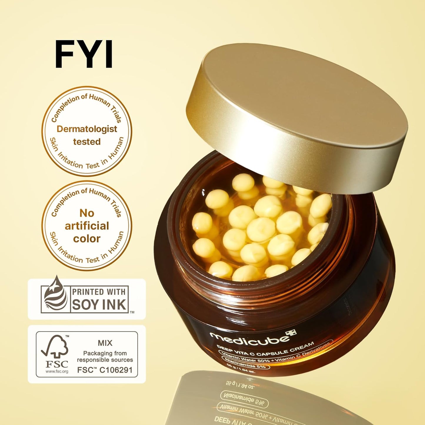 medicube Hidratante Facial em Cápsulas Douradas com Vitamina C - Cápsulas de Lipossomas para Rugas, Luminosidade da Pele - Gel Transparente para Hidratação Radiante - Cuidados com a Pele Coreana 1,94 oz