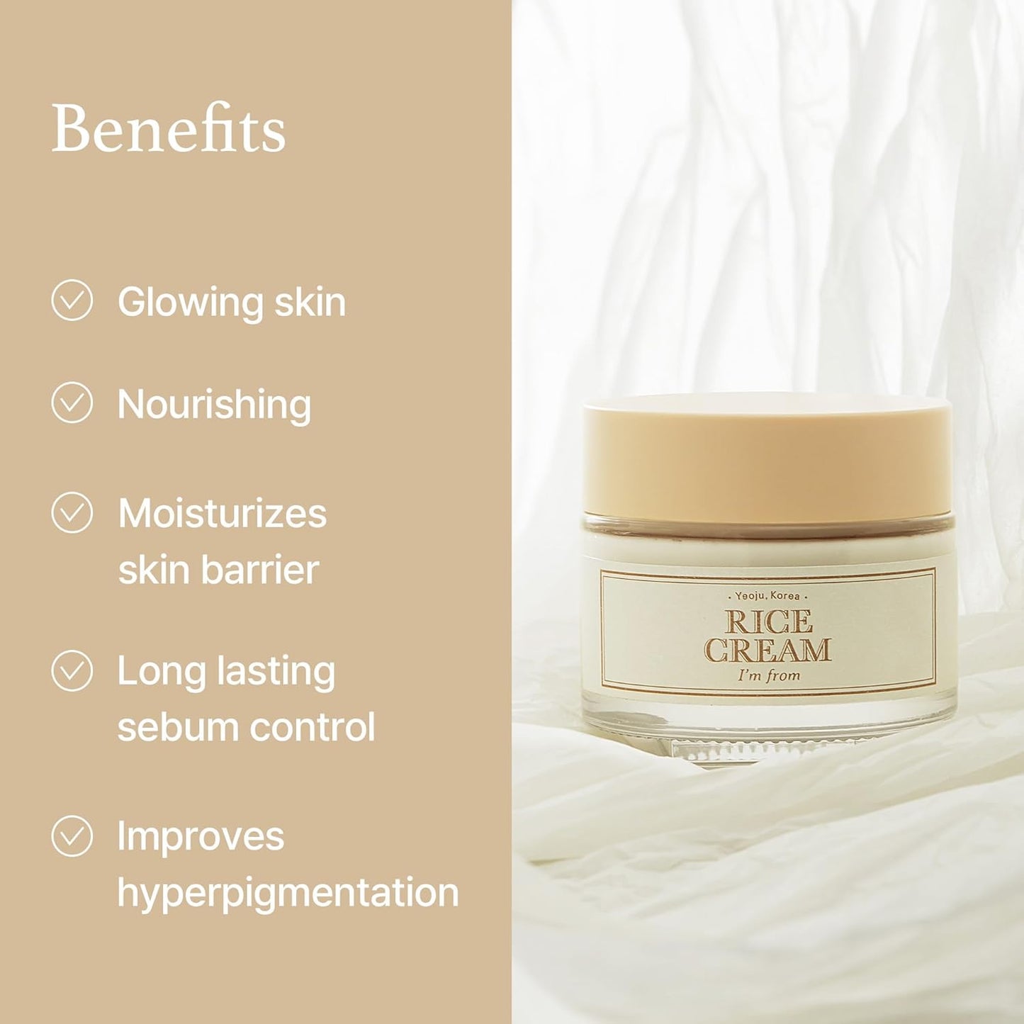 I'm from Creme de Arroz 50g, Essência de Farelo de Arroz com Ceramida, Aparência Radiante, Melhora a Barreira de Hidratação da Pele, Nutrição Profunda, Suaviza e Uniformiza o Tom da Pele, K-Beauty