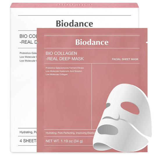 BIODANCE Mascarilla Bio-Collagen Real Deep, Mascarilla Hidratante Nocturna de Hidrogel, Minimiza Poros, Mejora Elasticidad, 34g x4ea