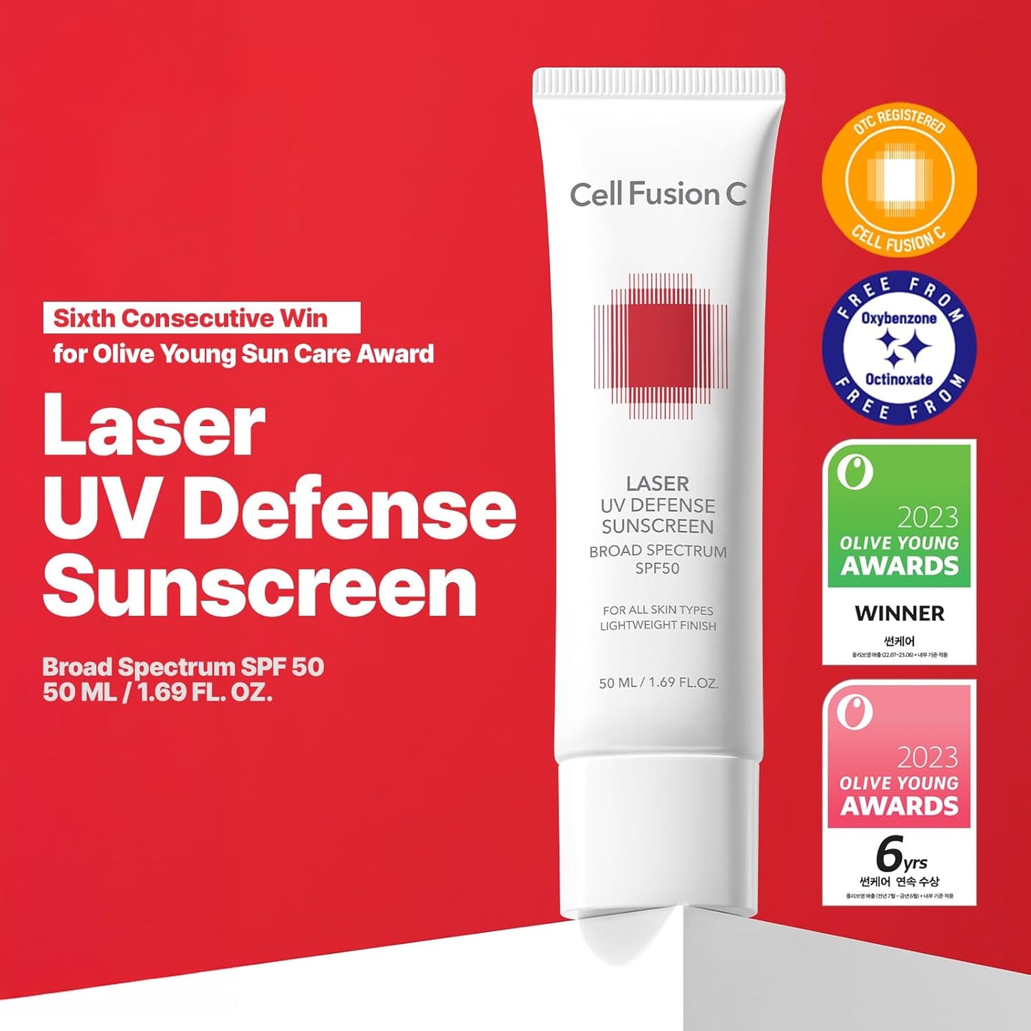 Protector Solar Facial Cell Fusion C Laser UV Defense SPF 50, Sin Rastro Blanco y Acabado Mate, Phyto PDRN para Recuperación de la Piel, Protector Solar Coreano para Rostro, 50ml / 1.69 fl.oz
